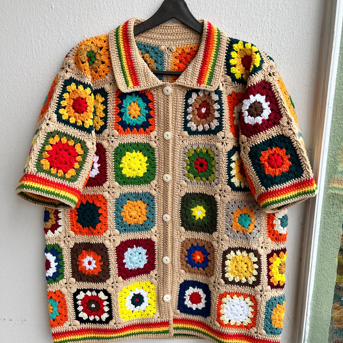 MerlaDesigns Unisex Multicolor Shirt, Summer Shirt, Crochet Square Shirt, Colorful Square Crochet Shirt, Crochet Shirt For Men,Rainbow Shirt